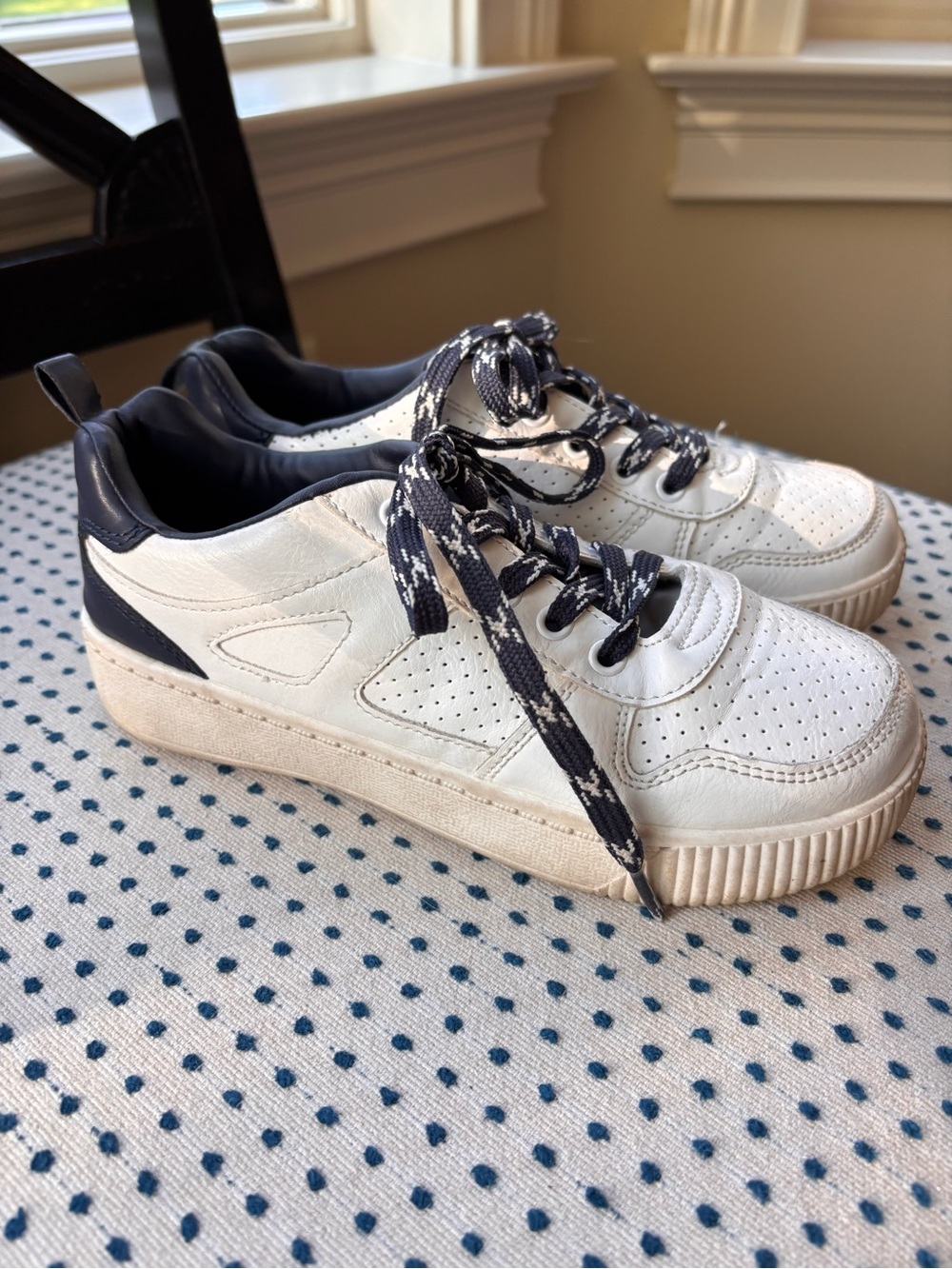 Carter's White and Navy Kids Sneakers with Patterned Laces
